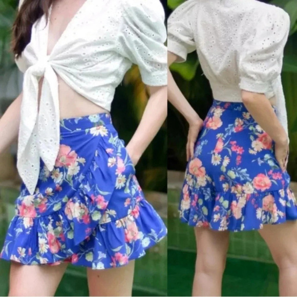 Yumi Kim Blue Floral Skort with Ruffle Hem Size Large NWT - Picture 1 of 9
